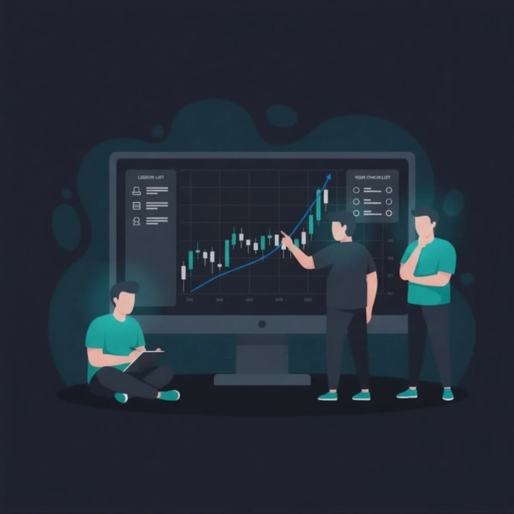 Focused trader learning in front of a trading screen